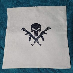 Punisher Skull and Guns Throw Pillow Cover - Linen Man Cave Pillow Case